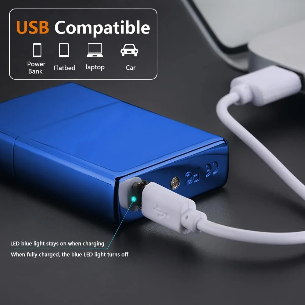Electric Triple Arc Lighter Plasma Lighter Rechargeable Lighter Portable Electronic Lighter Windproof Flameless Lighter with Upgraded High Power Battery for Candle, BBQ(Blue), JL220