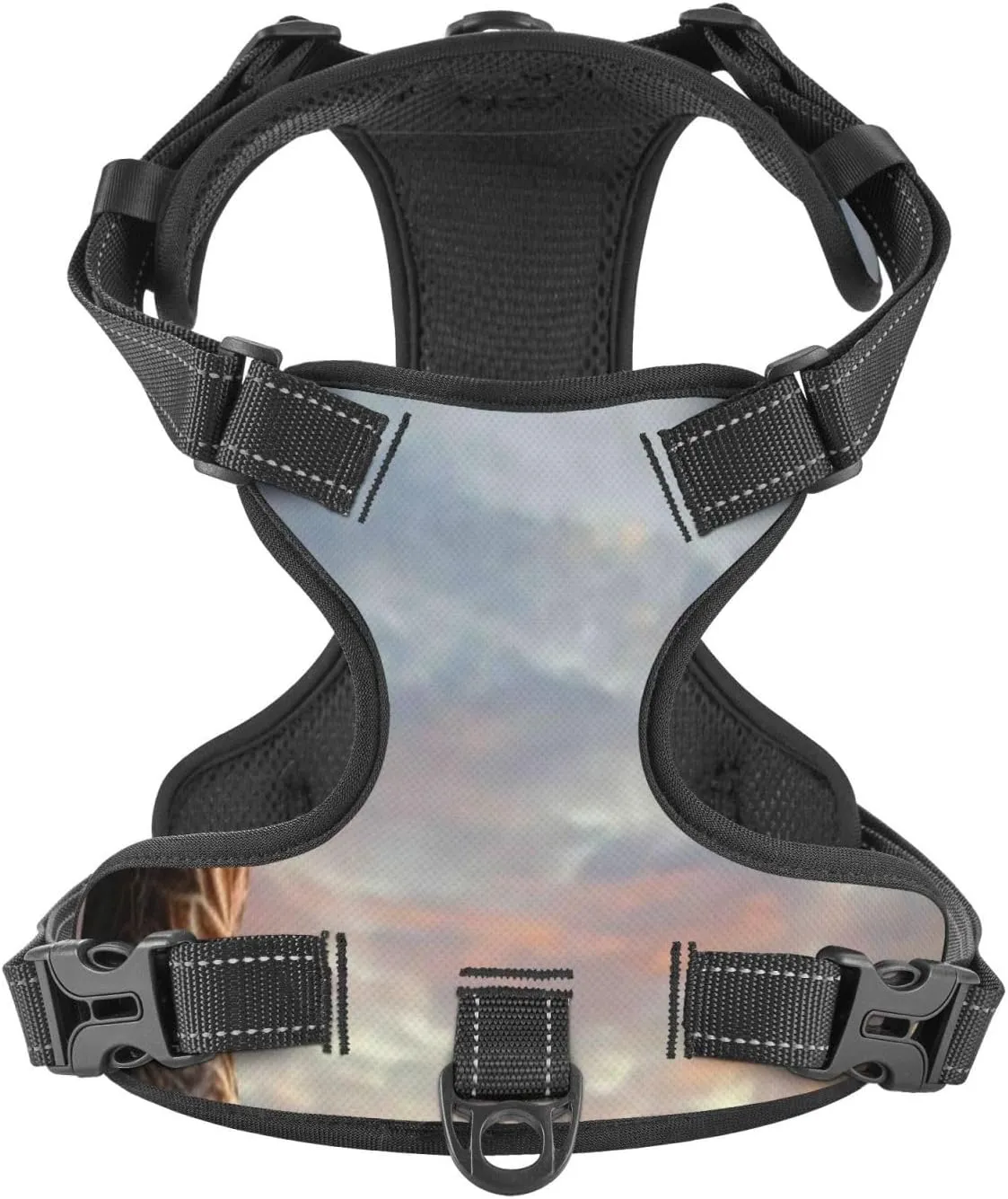 Elephant Giraffe On A Mountain Top Sunset No Pull Dog Harness Reflective Adjustable Pet VES No Choke Front Clip Pet Harness with 2 Leash Clips   1 Pet Leash for Large Dog Walking