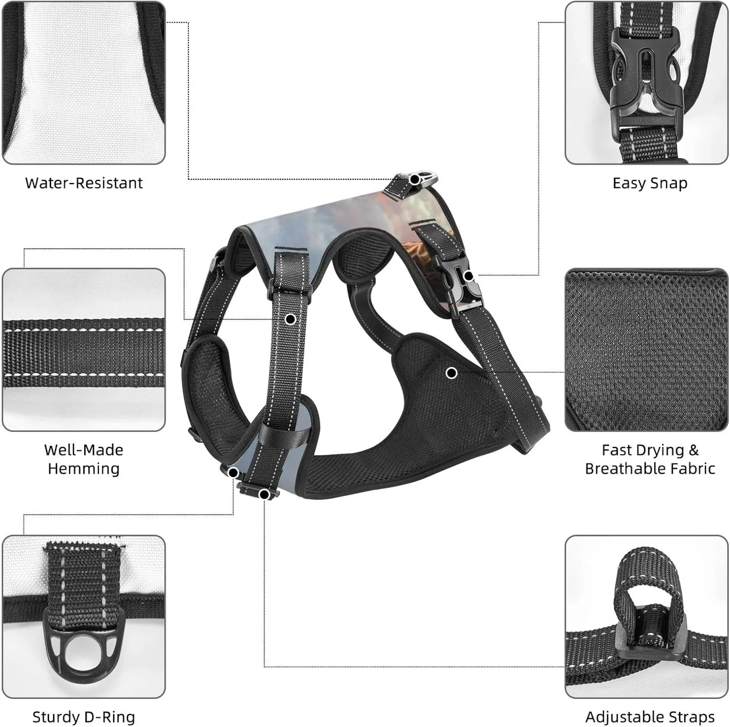 Elephant Giraffe On A Mountain Top Sunset No Pull Dog Harness Reflective Adjustable Pet VES No Choke Front Clip Pet Harness with 2 Leash Clips   1 Pet Leash for Large Dog Walking