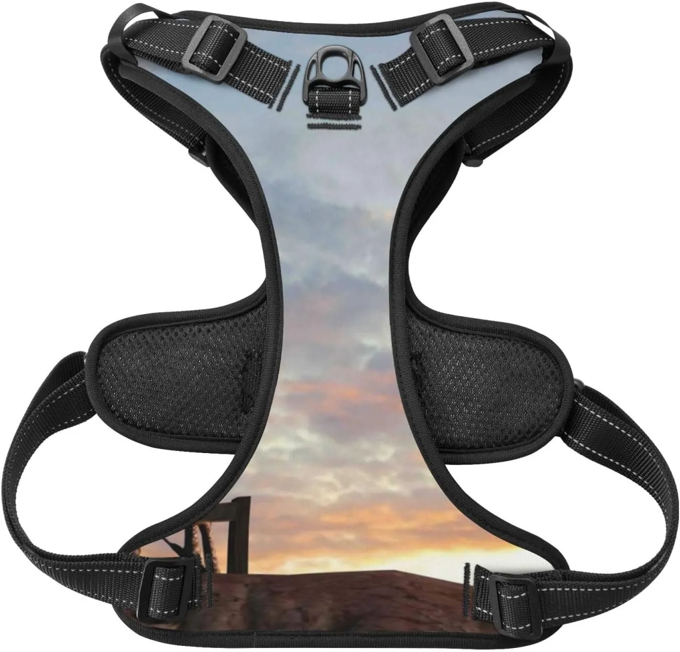 Elephant Giraffe On A Mountain Top Sunset No Pull Dog Harness Reflective Adjustable Pet VES No Choke Front Clip Pet Harness with 2 Leash Clips   1 Pet Leash for Large Dog Walking