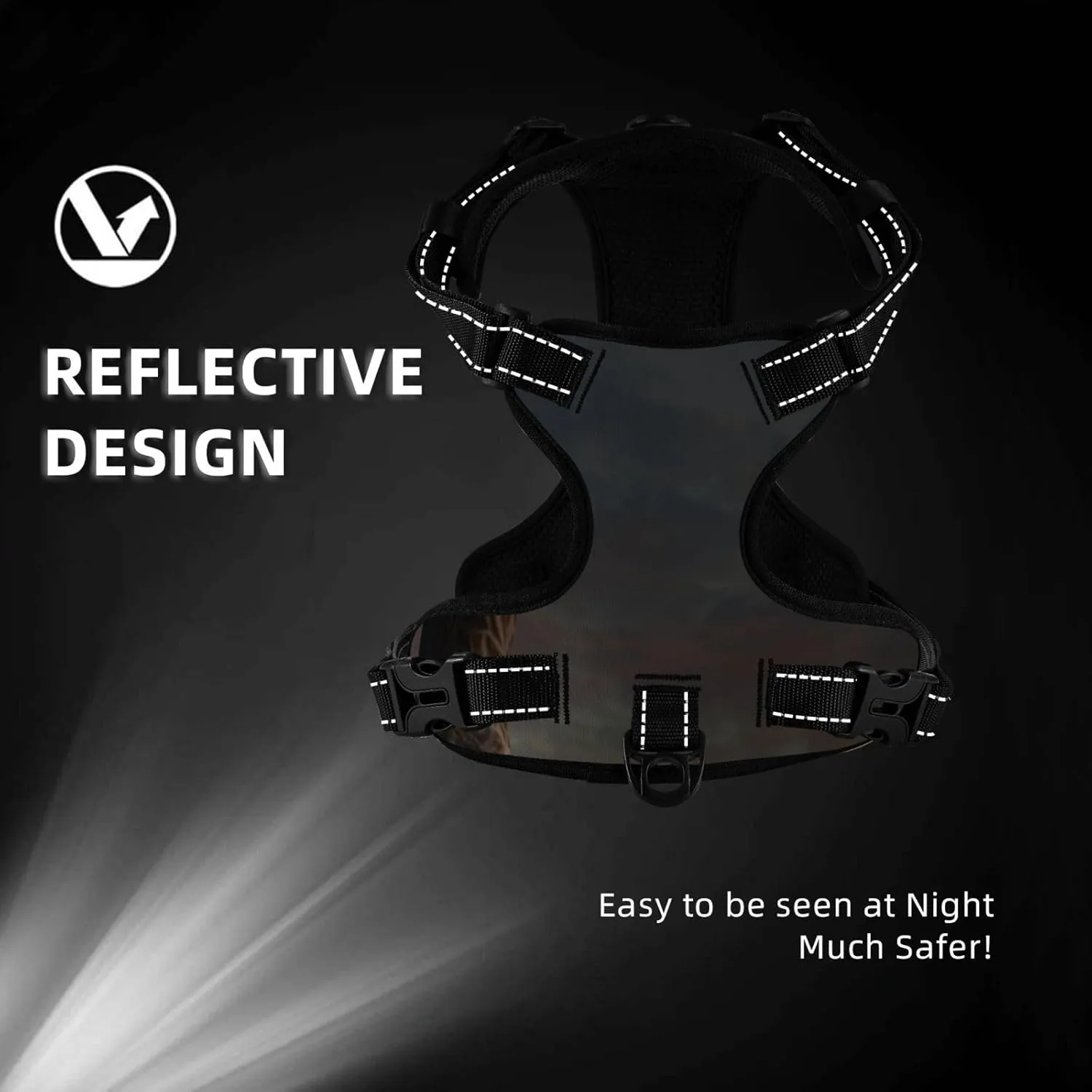 Elephant Giraffe On A Mountain Top Sunset No Pull Dog Harness Reflective Adjustable Pet VES No Choke Front Clip Pet Harness with 2 Leash Clips   1 Pet Leash for Large Dog Walking