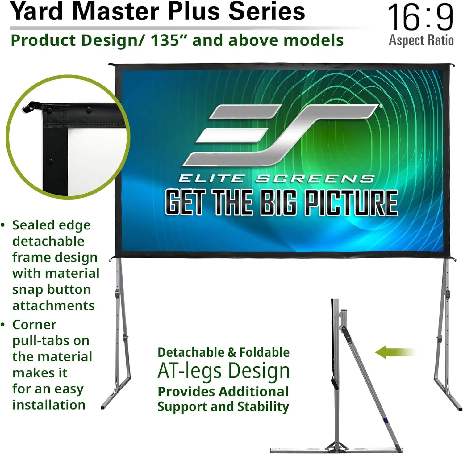 Elite Screens Yard Master Plus, 135-INCH 16:9 Height Setting Adjustable Portable Projector Screen, 4K HD Outdoor Indoor Movie Theater Front Projection, US Based Company 2-YEAR WARRANTY, OMS135H2PLUS