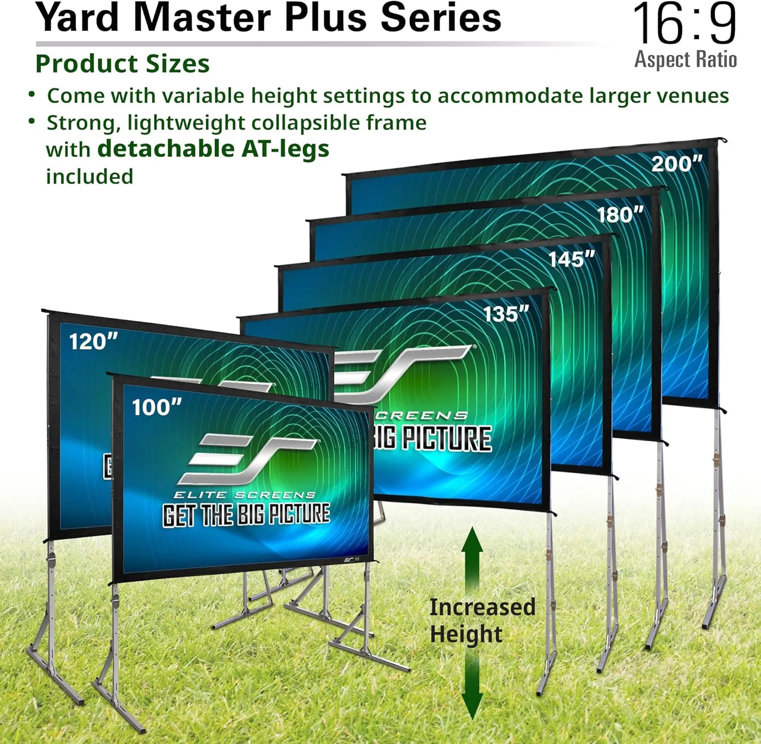Elite Screens Yard Master Plus, 135-INCH 16:9 Height Setting Adjustable Portable Projector Screen, 4K HD Outdoor Indoor Movie Theater Front Projection, US Based Company 2-YEAR WARRANTY, OMS135H2PLUS