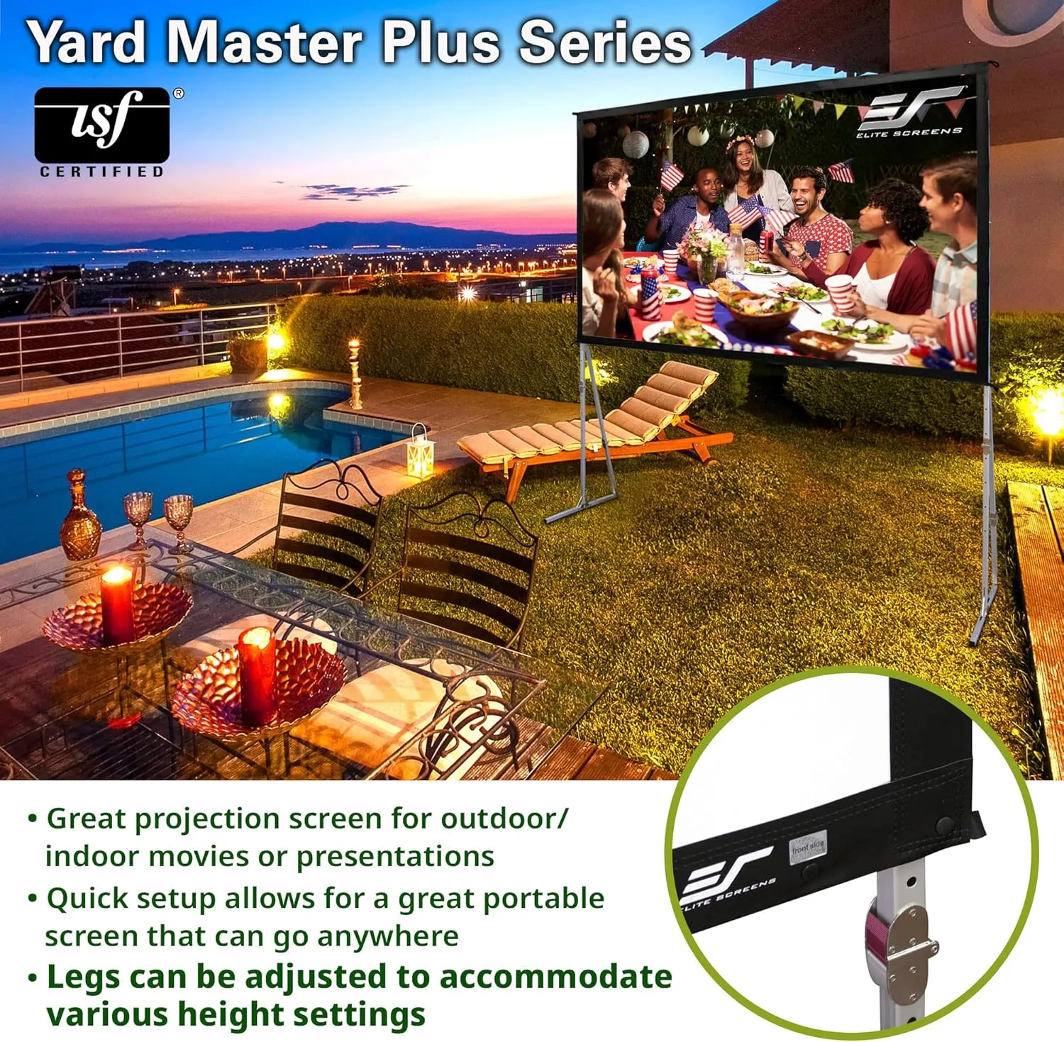 Elite Screens Yard Master Plus, 135-INCH 16:9 Height Setting Adjustable Portable Projector Screen, 4K HD Outdoor Indoor Movie Theater Front Projection, US Based Company 2-YEAR WARRANTY, OMS135H2PLUS