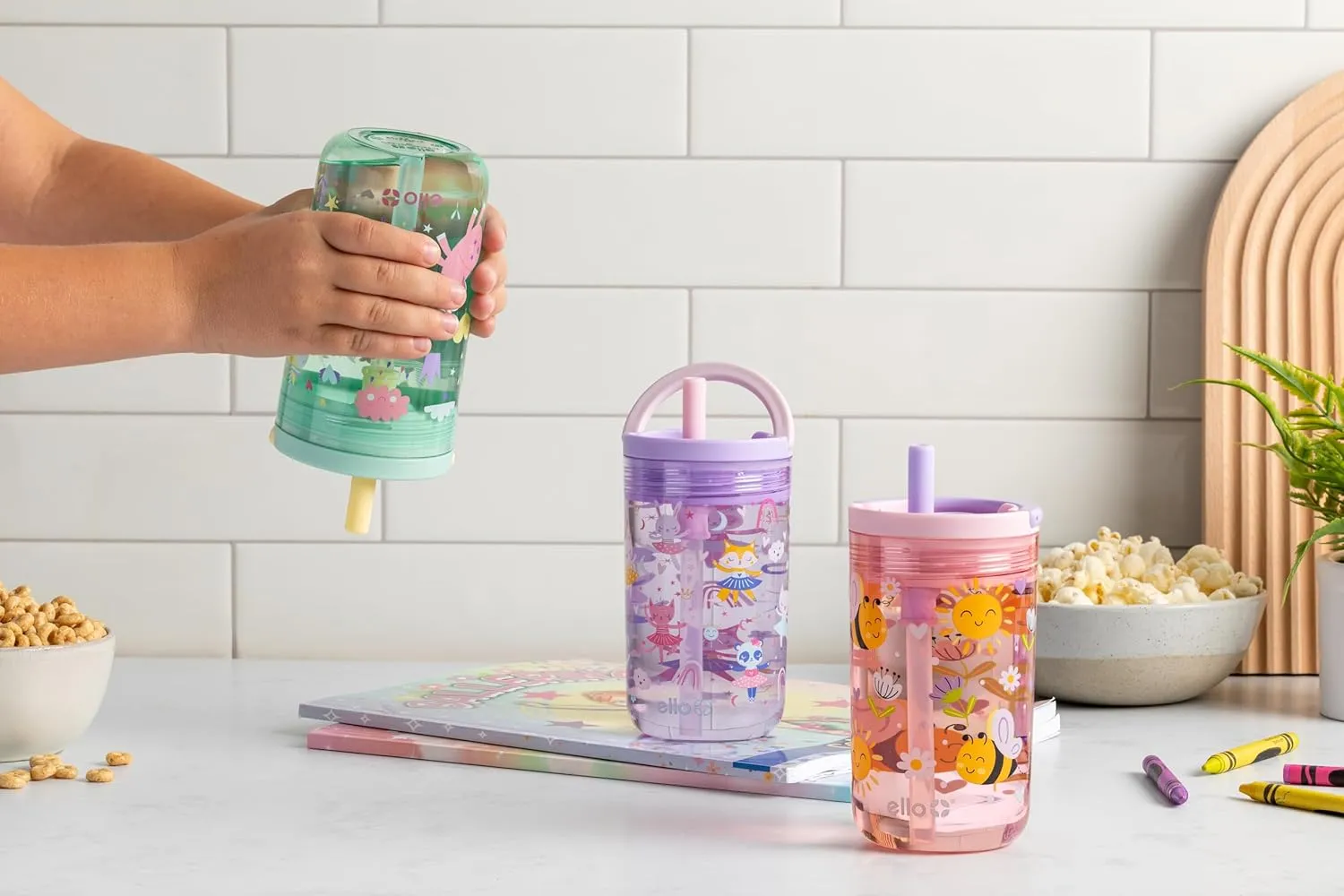 Ello Bop 2-Pack 12oz Kids Plastic Tumbler Set with Carry Loop | Leak-Proof Slider Lid | Removable Spill Resistent Soft Straw | BPA-Free