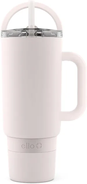 Ello Port 40oz Tumbler with Carry Loop & Integrated Handle, Vacuum Insulated Stainless Steel Reusable Water Bottle, Travel Mug with Leak Proof Lid & Straw, Perfect for Iced Coffee & Tea, Cream