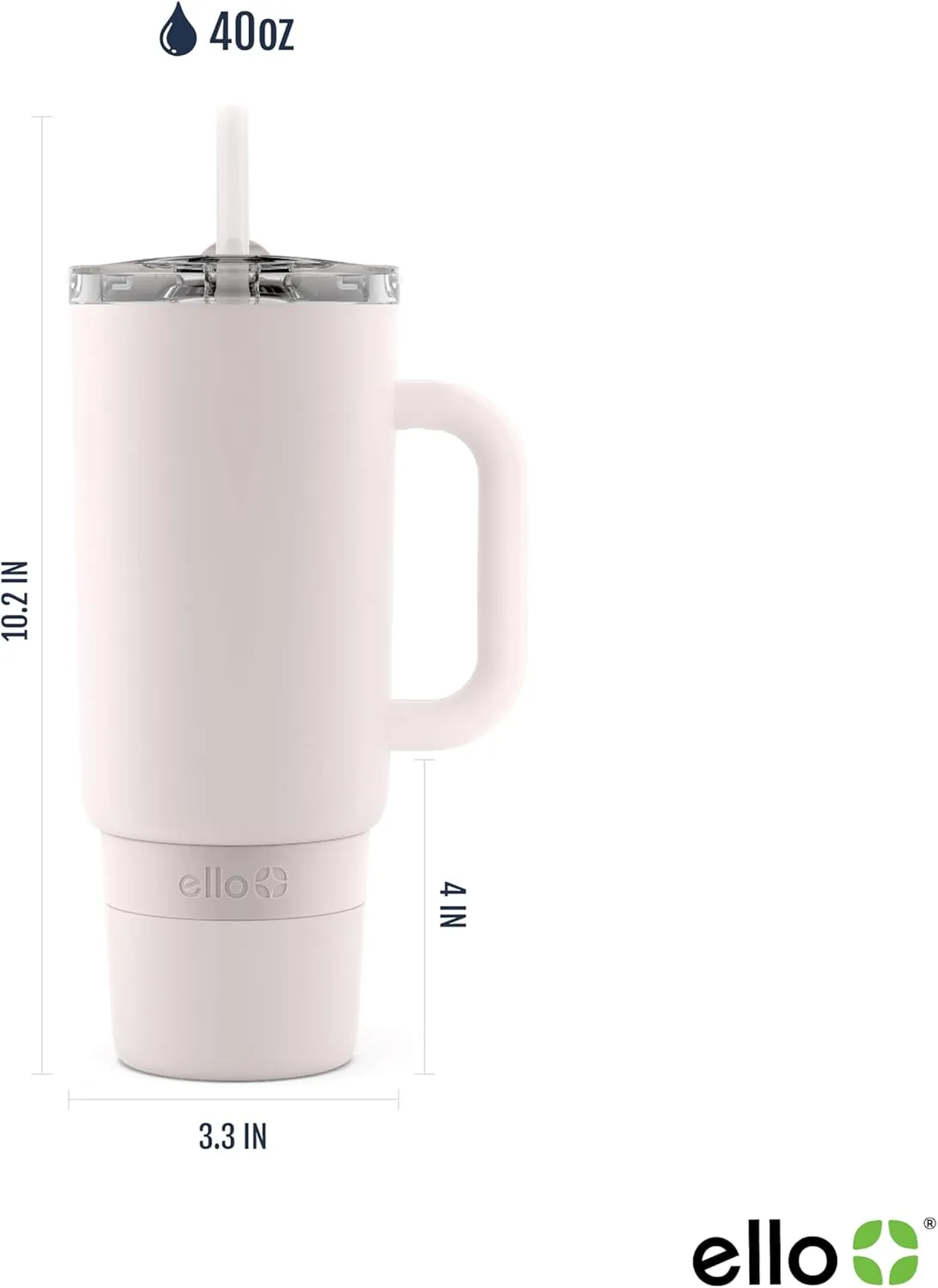 Ello Port 40oz Tumbler with Carry Loop & Integrated Handle, Vacuum Insulated Stainless Steel Reusable Water Bottle, Travel Mug with Leak Proof Lid & Straw, Perfect for Iced Coffee & Tea, Cream