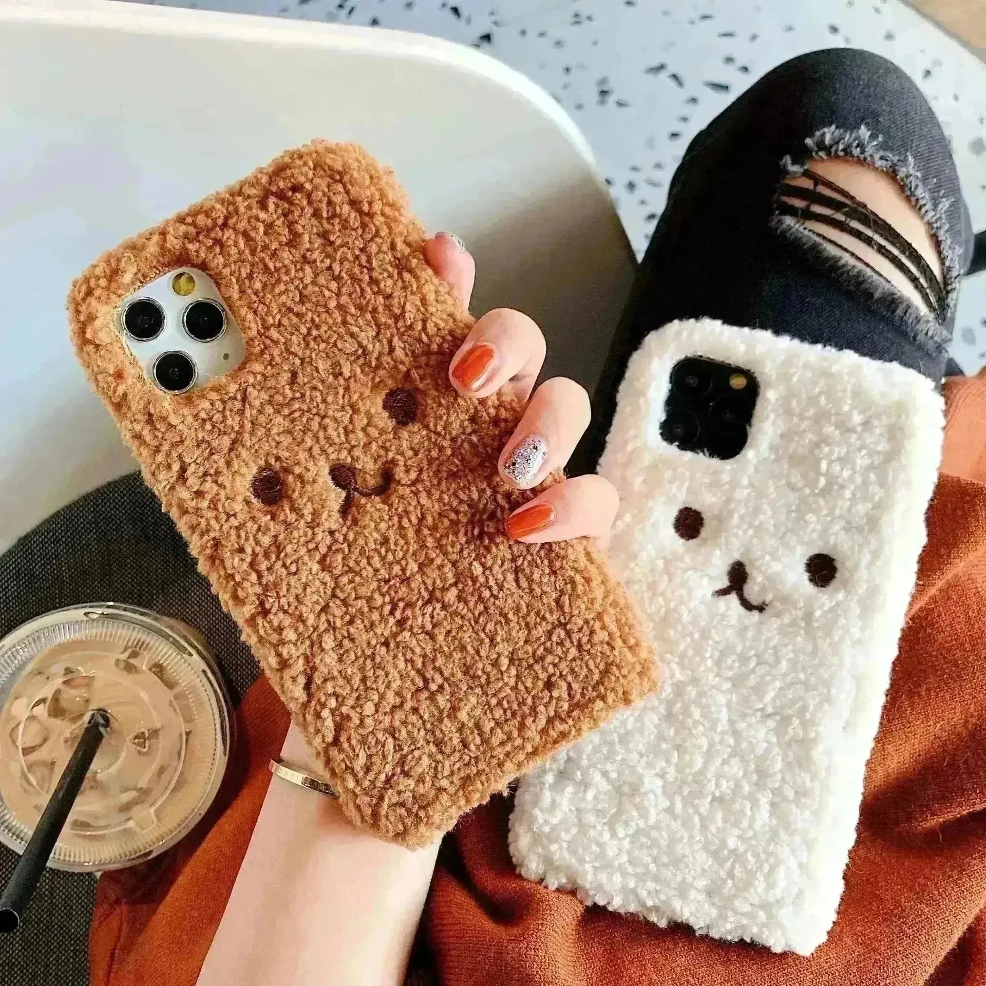 Embroidery Plush Cartoon Bear Phone Case