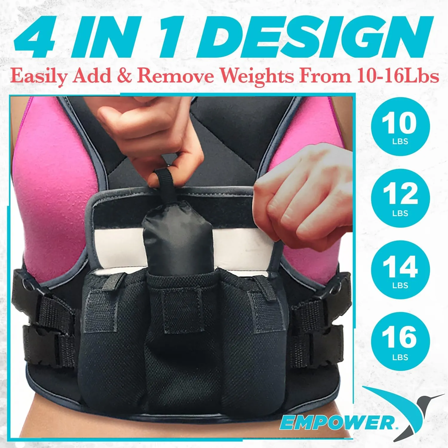 Empower Weighted Walking Vest for Women – Strengthen Muscles, Boost Bone Health, and Burn More Calories (fixed 8lbs, adjustable 4-10lbs or 10-16lbs)