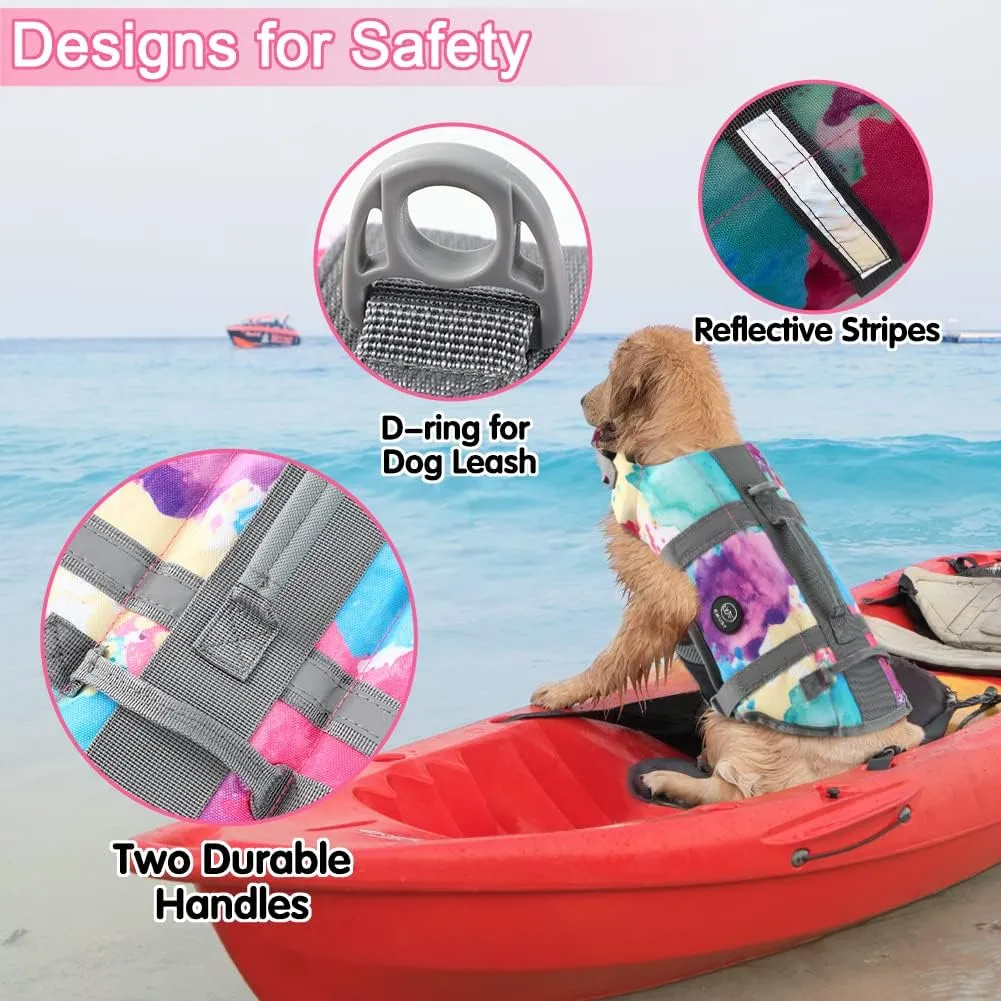 EMUST Dog Life Vests, Adjustable Dogs Life Jacket with Rescue Handle, Dog Flotation Vest for Small/Medium/Large Dogs, XS, Multicolors
