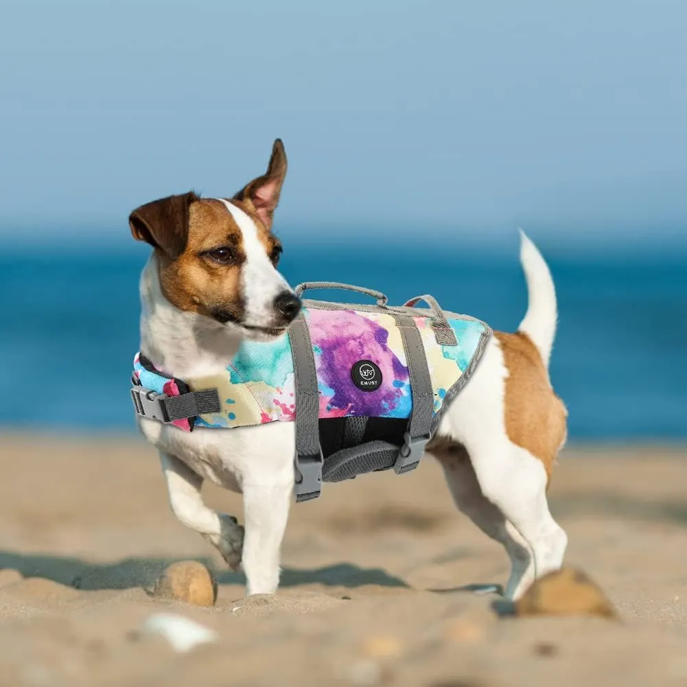 EMUST Dog Life Vests, Adjustable Dogs Life Jacket with Rescue Handle, Dog Flotation Vest for Small/Medium/Large Dogs, XS, Multicolors