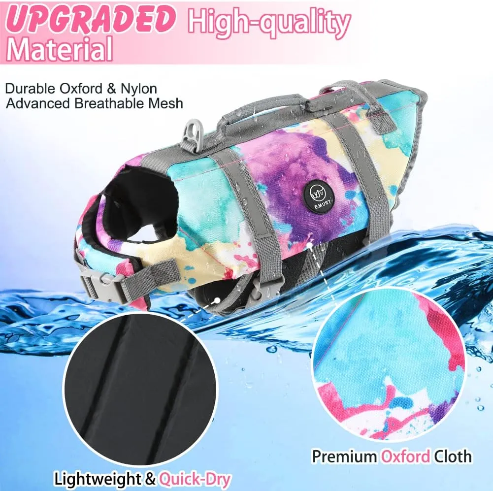 EMUST Dog Life Vests, Adjustable Dogs Life Jacket with Rescue Handle, Dog Flotation Vest for Small/Medium/Large Dogs, XS, Multicolors
