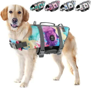 EMUST Dog Life Vests, Adjustable Dogs Life Jacket with Rescue Handle, Dog Flotation Vest for Small/Medium/Large Dogs, XS, Multicolors