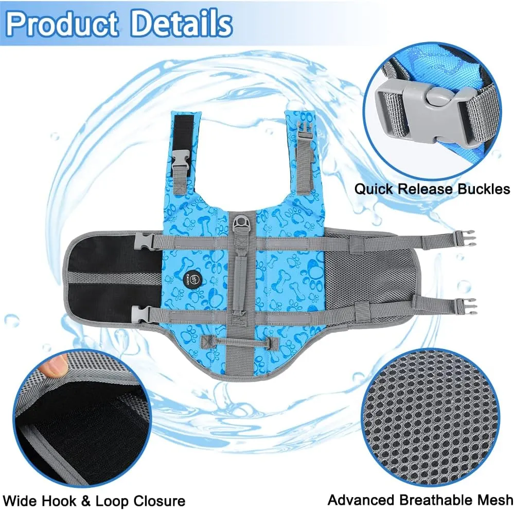 EMUST Life Jackets for Dogs, Adjustable Small/Medium/Large Dog Swim Vest for Water Safety Pet Life Vest with Rescue Handle Safety Vest for Swimming Pool Beach Boating, XL, NewBlue