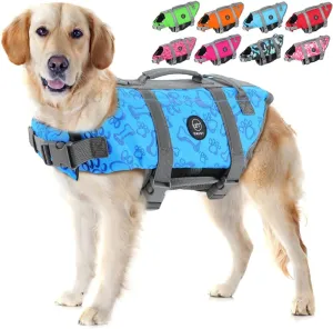 EMUST Life Jackets for Dogs, Adjustable Small/Medium/Large Dog Swim Vest for Water Safety Pet Life Vest with Rescue Handle Safety Vest for Swimming Pool Beach Boating, XL, NewBlue