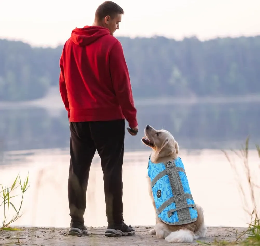 EMUST Life Jackets for Dogs, Adjustable Small/Medium/Large Dog Swim Vest for Water Safety Pet Life Vest with Rescue Handle Safety Vest for Swimming Pool Beach Boating, XL, NewBlue