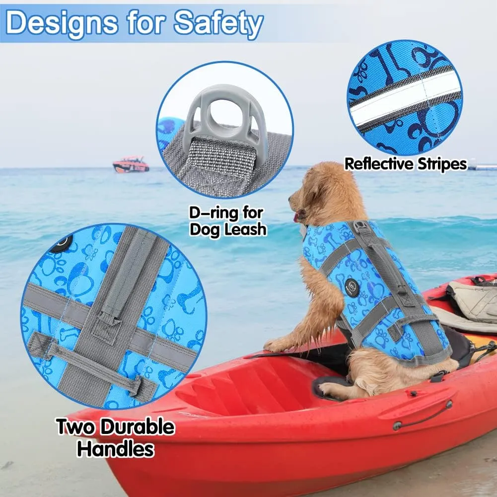 EMUST Life Jackets for Dogs, Adjustable Small/Medium/Large Dog Swim Vest for Water Safety Pet Life Vest with Rescue Handle Safety Vest for Swimming Pool Beach Boating, XL, NewBlue