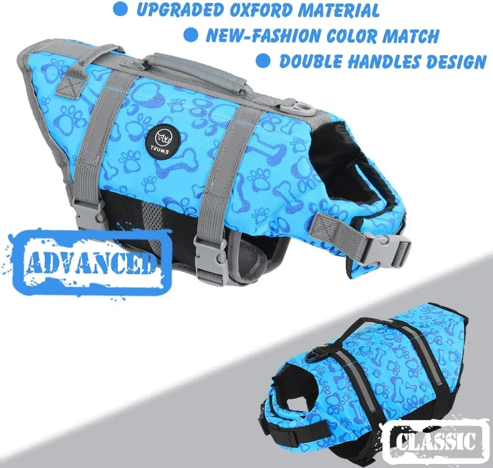 EMUST Life Jackets for Dogs, Adjustable Small/Medium/Large Dog Swim Vest for Water Safety Pet Life Vest with Rescue Handle Safety Vest for Swimming Pool Beach Boating, XL, NewBlue