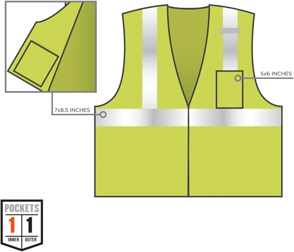 Ergodyne GloWear 8210Z ANSI Economy High Visibility Lime Reflective Safety Vest, Zipper Closure, 3-Pack