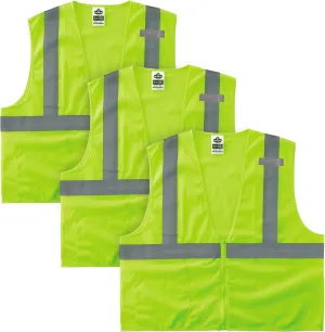Ergodyne GloWear 8210Z ANSI Economy High Visibility Lime Reflective Safety Vest, Zipper Closure, 3-Pack
