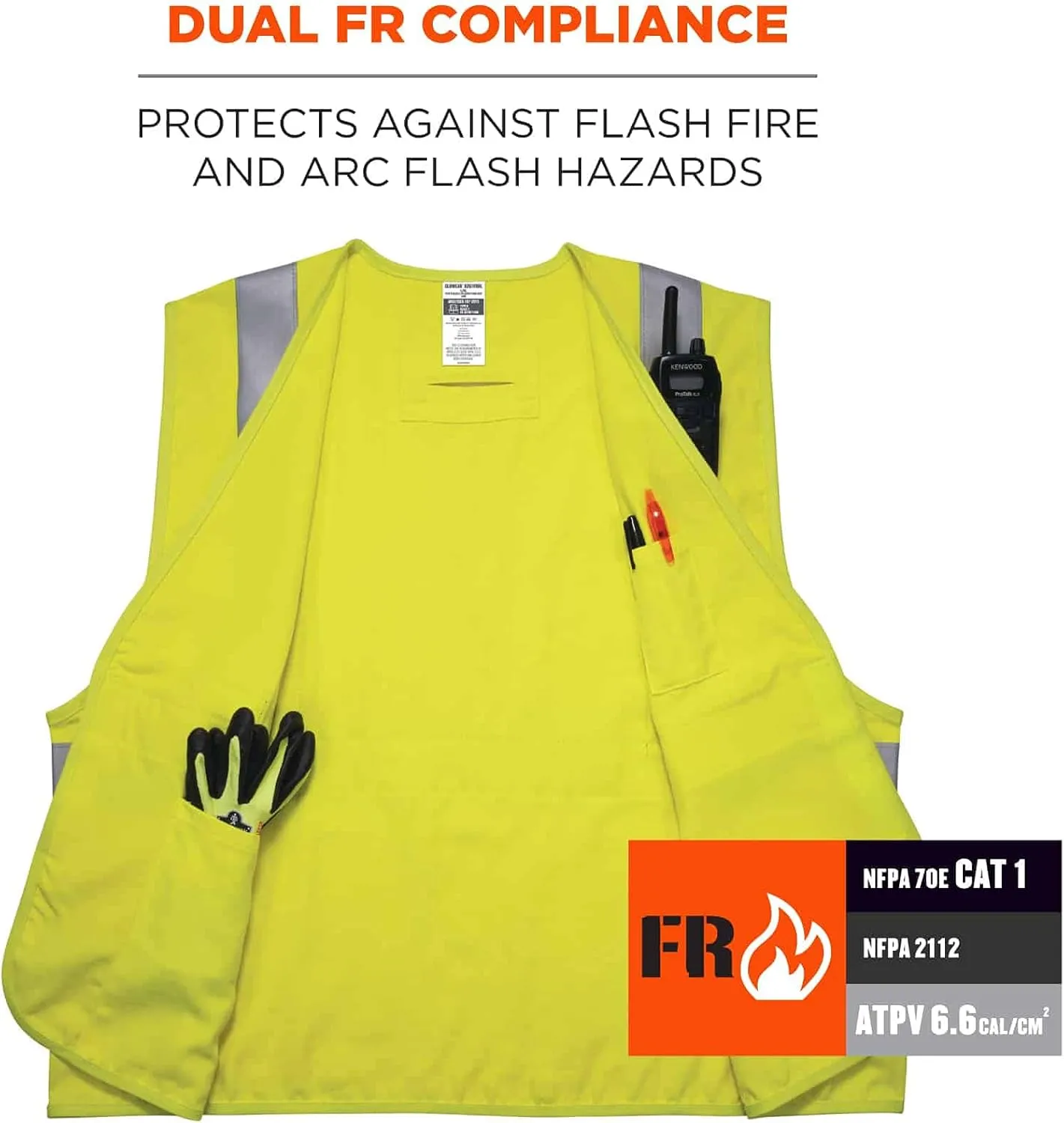 Ergodyne GloWear 8261FRHL Reflective Safety Vest, FR Flame Resistant, NFPA 2112, NFPA 70E