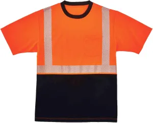 Ergodyne High Visibility Safety T-Shirt, Ansi Class 2, Reflective Comfort Trim, Black Bottom