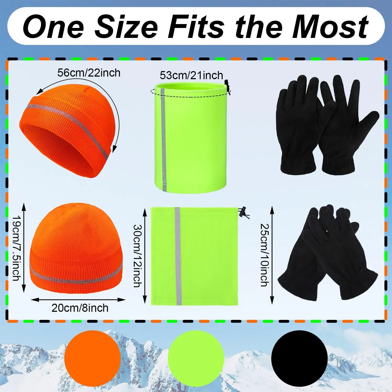 Eurzom 9 Pcs Reflective Beanie Hat Scarf Glove High Visibility Safety Beanie Hat Winter Reflective Neck Gaiter Beanie Gloves