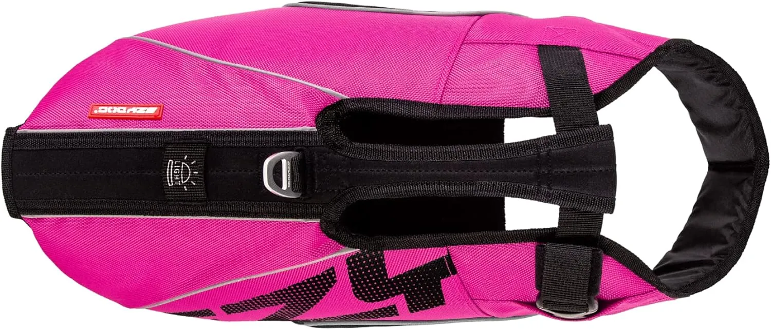 EzyDog DFD X2 Dog Life Jacket - Adjustable Swimming Safety Life Vest Preserver with Continuous Neck Flotation, Reflective Trim, & Grab Handle (Large, Pink)