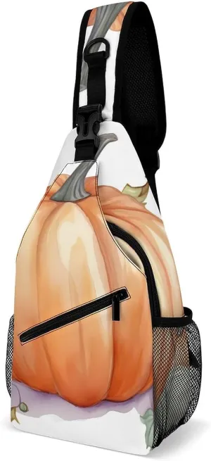 Fall Watercolor Pumpkins Sling Bag with Rfid Blocking Causal Mens Crossbody Bag Lightweight Chest Pack Large Man Purse Travel Crossbody Backpack Shoulder Sling Backpack for Hiking Running Cycling