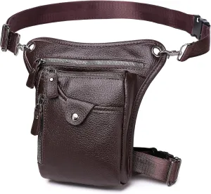 Fashion Leather Waist Pack Drop Leg Bag for Men Women Belt Bumbag Multi-Purpose Motorcycle Bike Outdoor Sports Tactical Cycling Riding Hiking Thigh Bag (4-Brown)