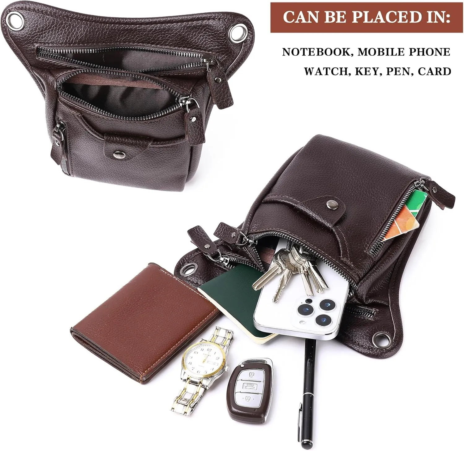 Fashion Leather Waist Pack Drop Leg Bag for Men Women Belt Bumbag Multi-Purpose Motorcycle Bike Outdoor Sports Tactical Cycling Riding Hiking Thigh Bag (4-Brown)