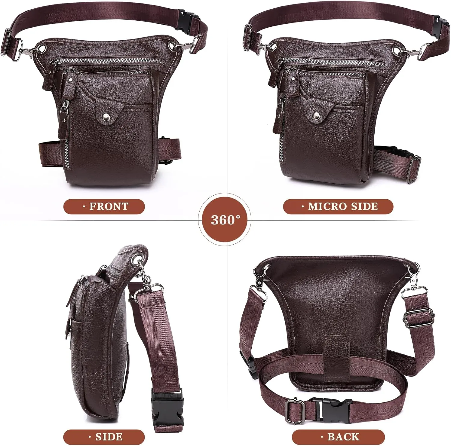 Fashion Leather Waist Pack Drop Leg Bag for Men Women Belt Bumbag Multi-Purpose Motorcycle Bike Outdoor Sports Tactical Cycling Riding Hiking Thigh Bag (4-Brown)