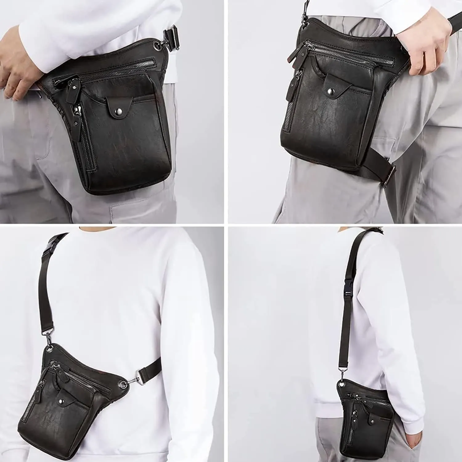 Fashion Leather Waist Pack Drop Leg Bag for Men Women Belt Bumbag Multi-Purpose Motorcycle Bike Outdoor Sports Tactical Cycling Riding Hiking Thigh Bag