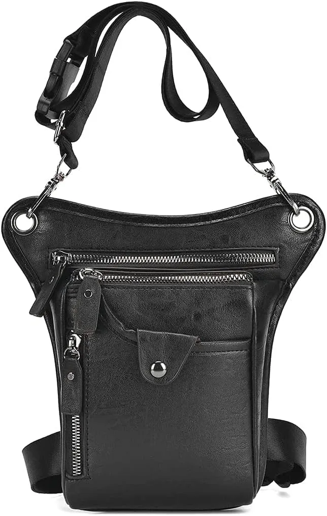 Fashion Leather Waist Pack Drop Leg Bag for Men Women Belt Bumbag Multi-Purpose Motorcycle Bike Outdoor Sports Tactical Cycling Riding Hiking Thigh Bag