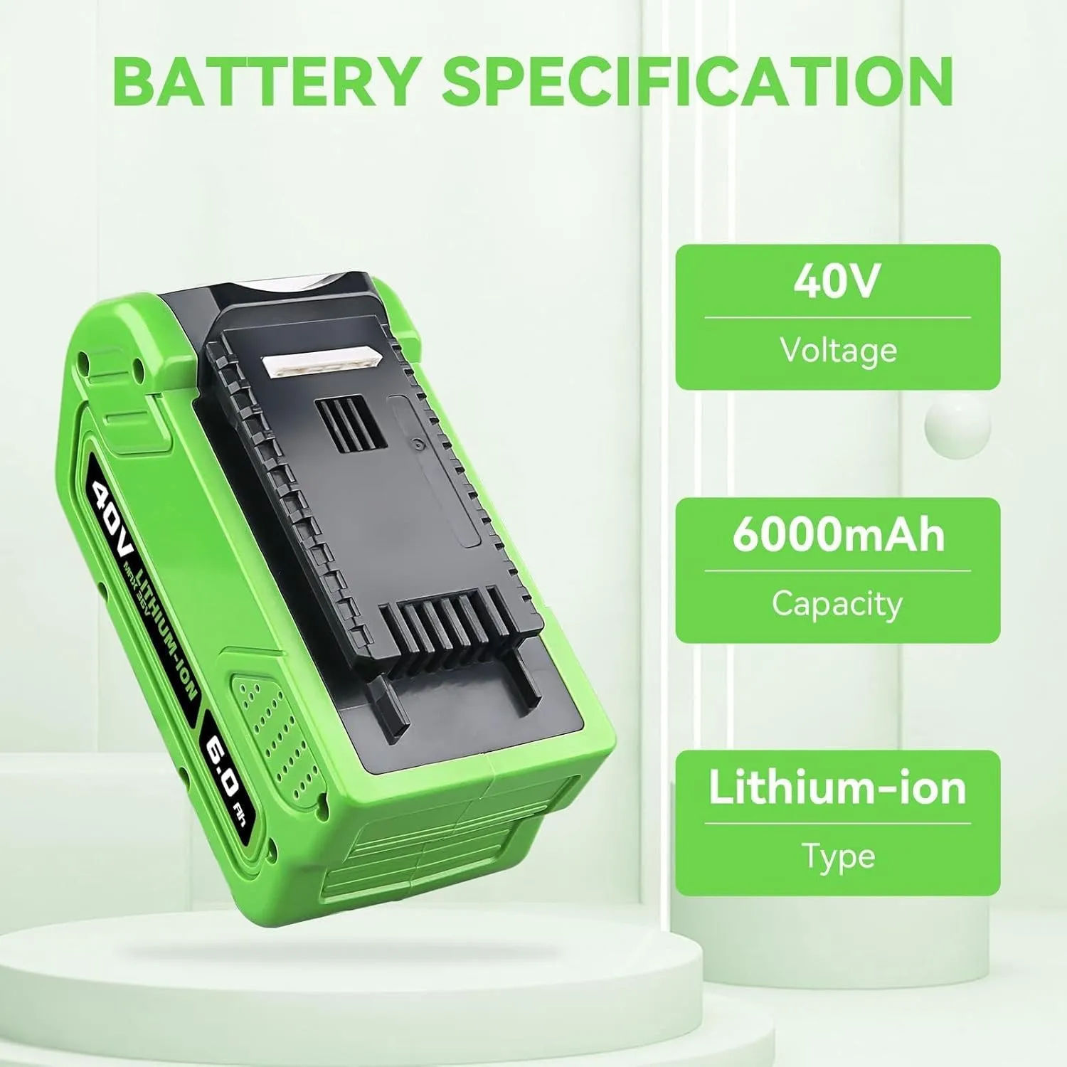 FERRYBOAT 6.0Ah 40V Replacement Battery for Greenworks 40v Battery 29472 29462 Compatible with Greenworks 40V G-MAX Power Tools 29252 20202 22262 25312 25322 (1 Pack)