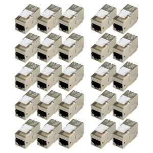 FGB 10Gbps Cat6a Shielded Keystone Jacks with Integrated Shutter, Toolless Modular Jacks, 25 Pack