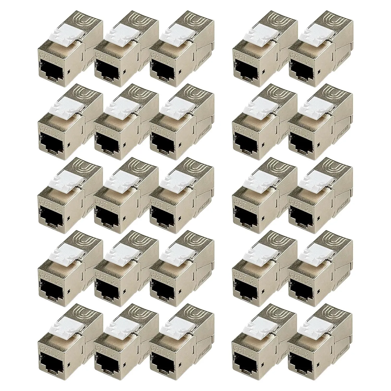 FGB 10Gbps Cat6a Shielded Keystone Jacks with Integrated Shutter, Toolless Modular Jacks, 25 Pack