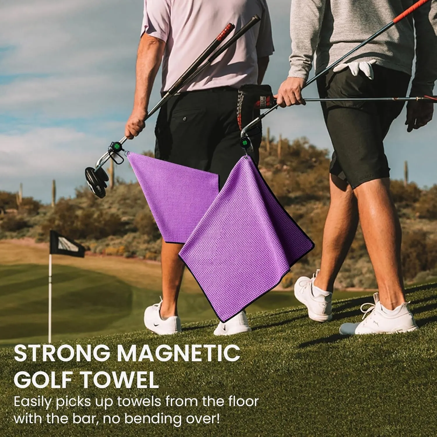 FINGER TEN Golf Club Cleaning Value Set, Strong Magnetic Retractable Carabiner Absorbent Towel Squeeze Water Brush with Divot Tool Ball Marker, Golf Bag Accessory for Iron Care Men Women
