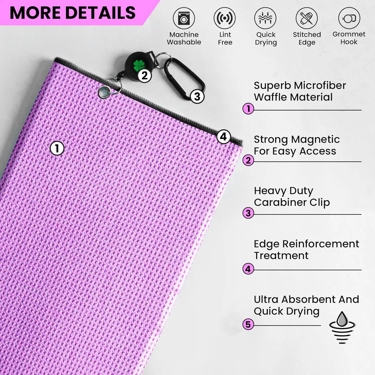 FINGER TEN Golf Club Cleaning Value Set, Strong Magnetic Retractable Carabiner Absorbent Towel Squeeze Water Brush with Divot Tool Ball Marker, Golf Bag Accessory for Iron Care Men Women