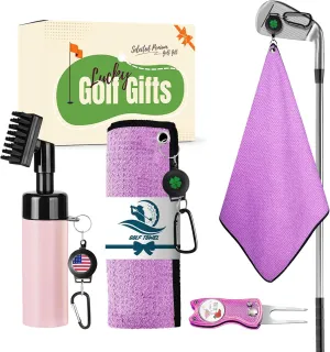 FINGER TEN Golf Club Cleaning Value Set, Strong Magnetic Retractable Carabiner Absorbent Towel Squeeze Water Brush with Divot Tool Ball Marker, Golf Bag Accessory for Iron Care Men Women