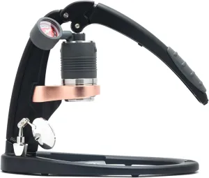 Flair UPDATED PRO 3 (Black) - All manual lever espresso maker with a stainless steel brew head, pressure gauge, and a shot mirror