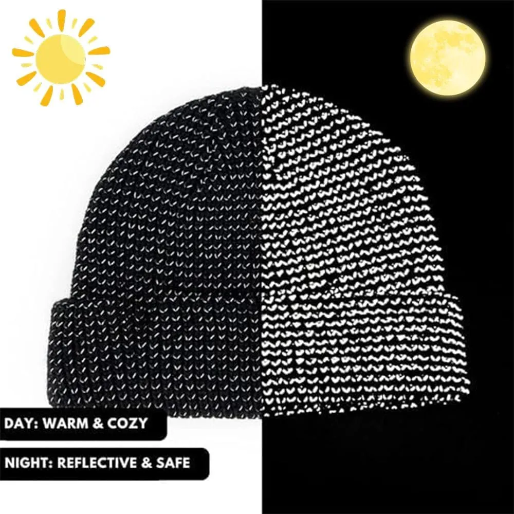 Flex Beanie 2.0 - Unisex Reflective Glow in The Dark Hat With Reflective Fibers and Reflector