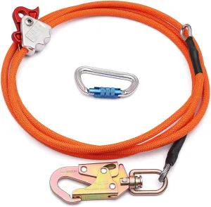 Flip Line Tree Climbing Rope 1/2" X 10ft Steel Core Flipline with Triple Lock Carabiner Adjuster Steel Swivel Snap for Fall Protection,Better Grab,Low Stretch,Cut Resistant,Climbing Tree Equipment