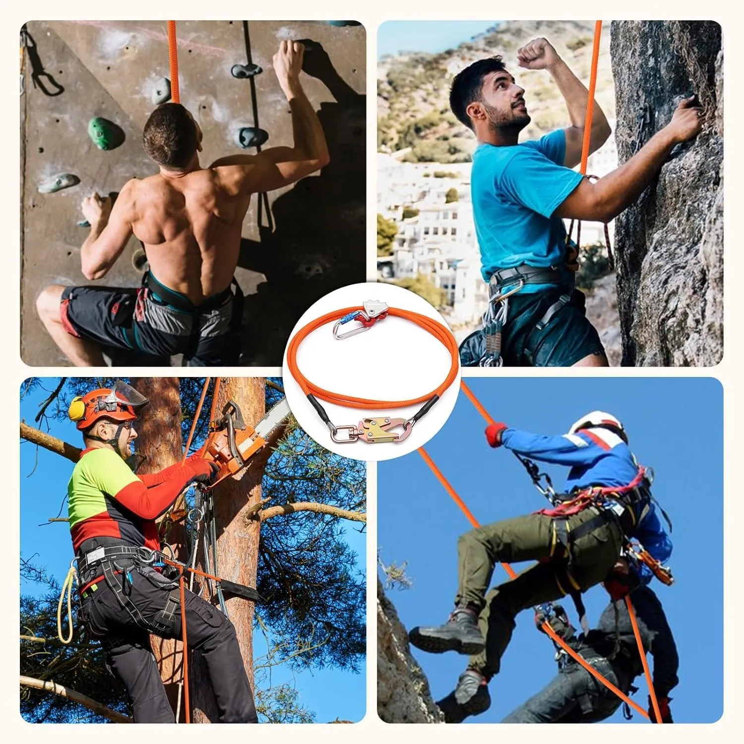 Flip Line Tree Climbing Rope 1/2" X 10ft Steel Core Flipline with Triple Lock Carabiner Adjuster Steel Swivel Snap for Fall Protection,Better Grab,Low Stretch,Cut Resistant,Climbing Tree Equipment