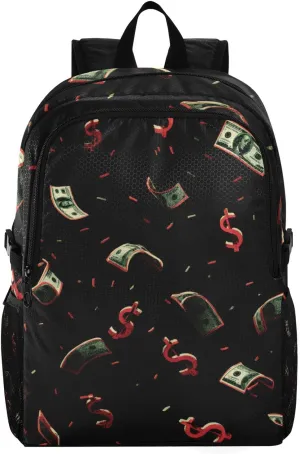 Floating Dollar Design Backpack - Foldable Waterproof Carry-on Bag with Hidden Pockets, 18.5inch Lightweight Pack for Airport Travel Essentials