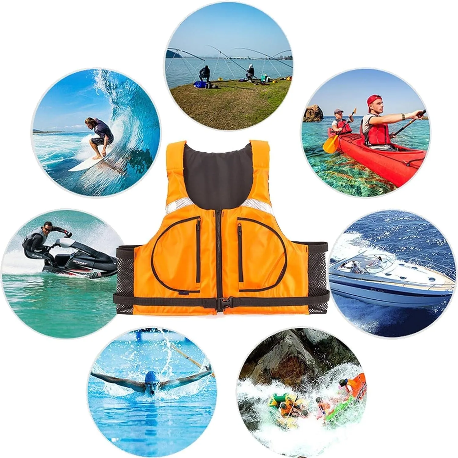 Floating Swim Vest with Zip Pocket and Reflective Stripe, Adjustable, Buoyancy Aid Vest for Boating Kayaking Surfing
