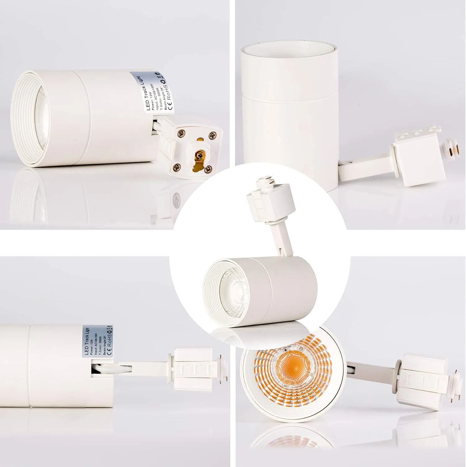 FLSNT 4-Pack LED Track Lighting Heads for 3-Wire-1 Circuit H-Type Track,12W(75W Equiv.),Dimmable,CRI90,800LM,4000K Natural White for Wall Art Exhibition Lighting,White Finishing