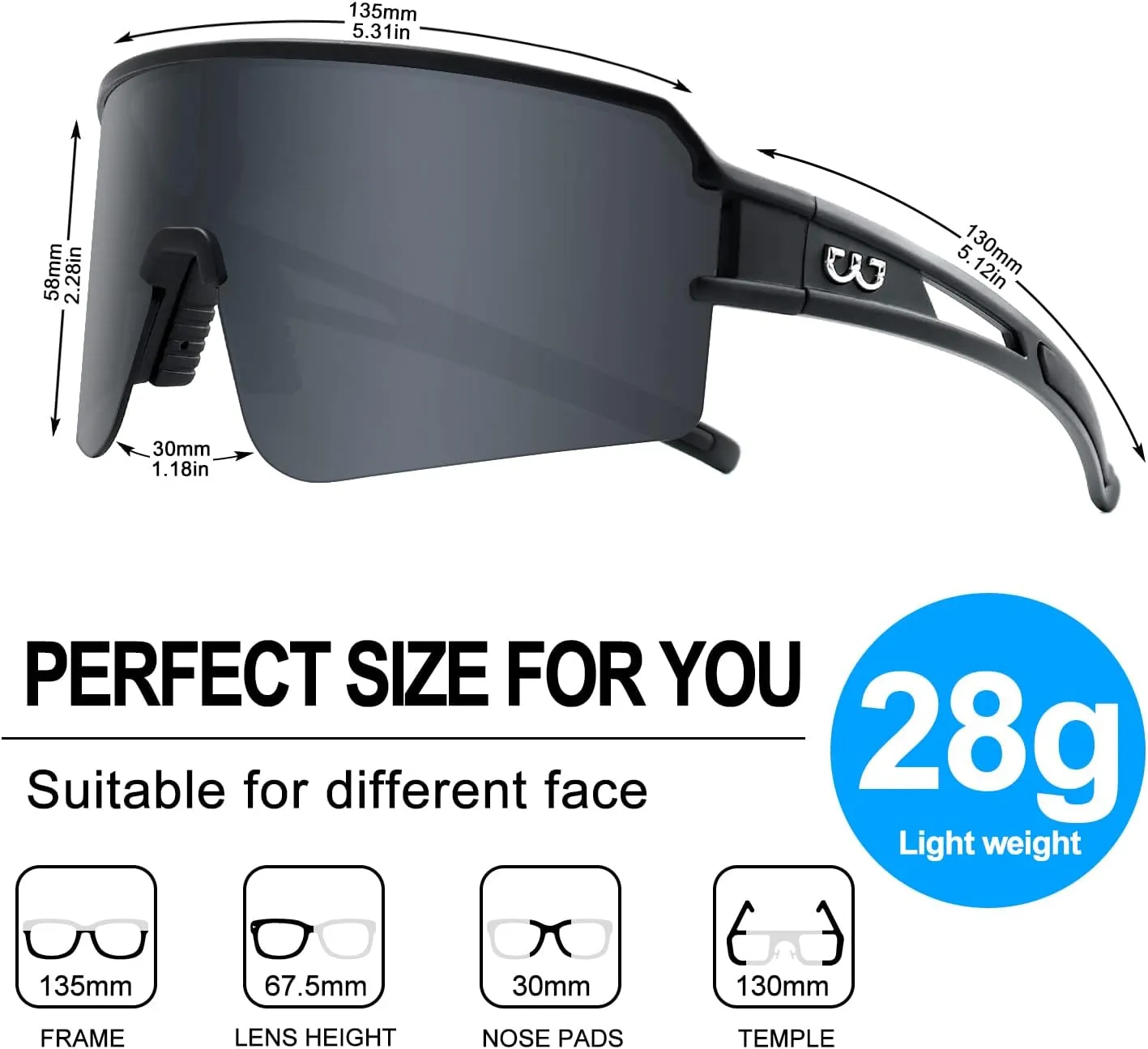 FMY Polarized Cycling Glasses Sports Sunglasses,UV400 Protection Eyewear Baseball Running Fishing for Men Women Youth