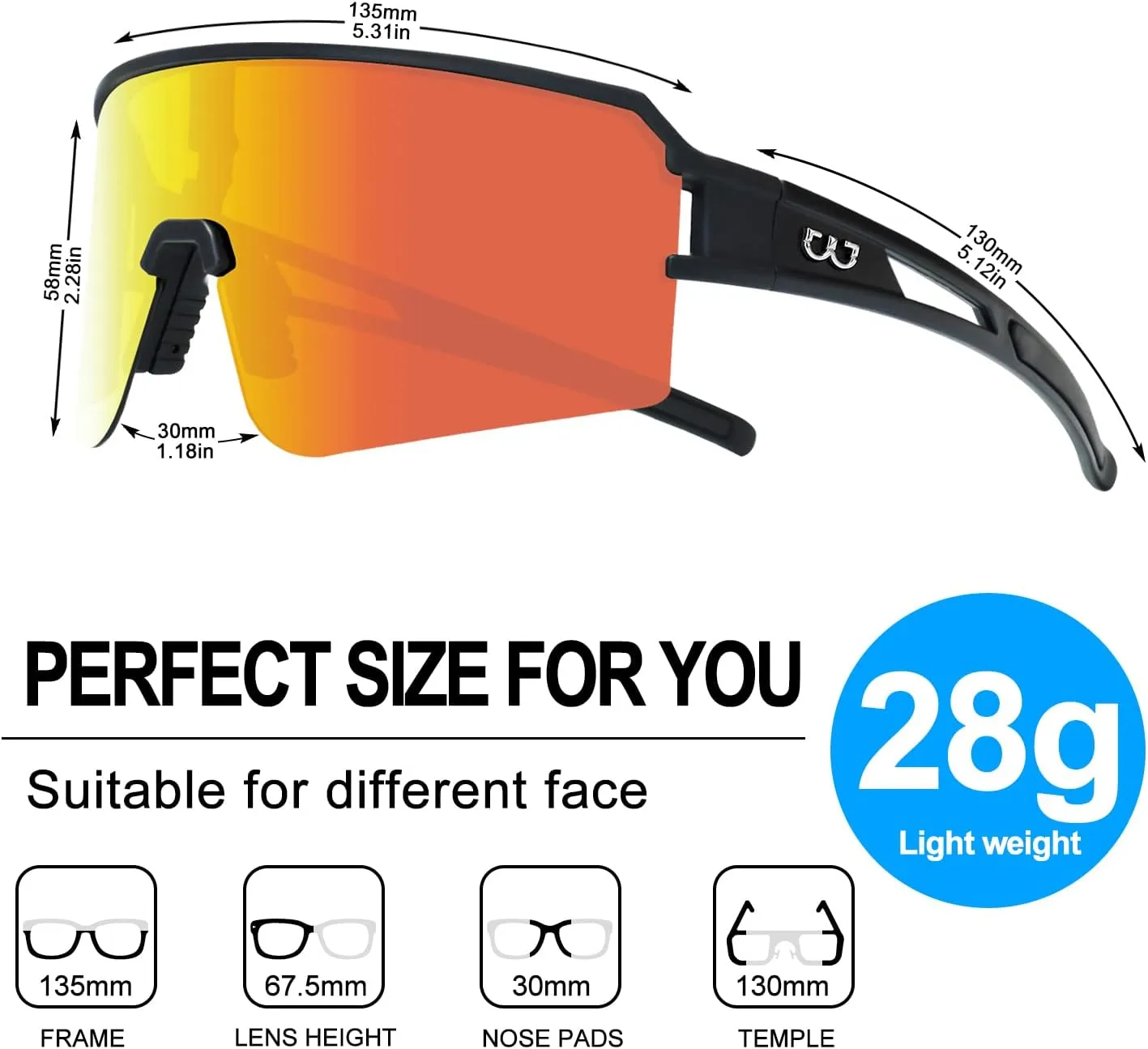 FMY Polarized Cycling Glasses Sports Sunglasses,UV400 Protection Eyewear Baseball Running Fishing for Men Women Youth