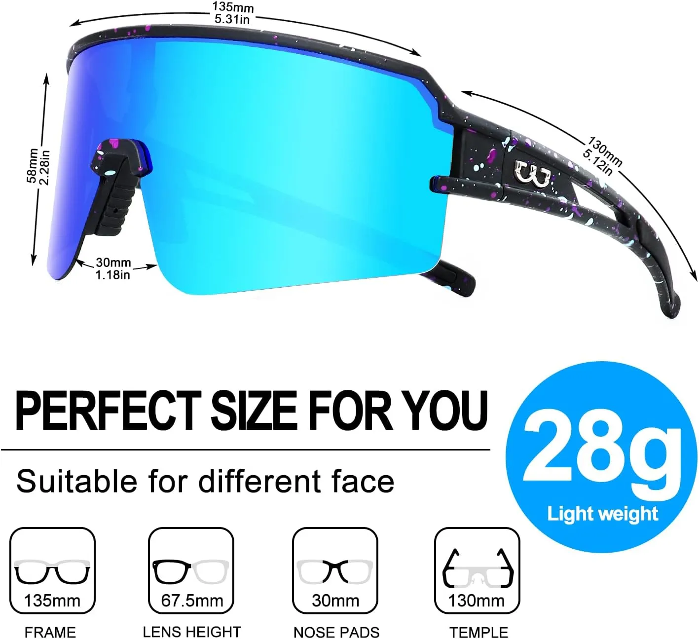FMY Polarized Cycling Glasses Sports Sunglasses,UV400 Protection Eyewear Baseball Running Fishing for Men Women Youth
